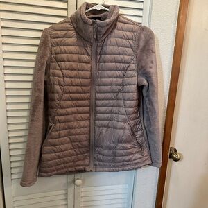 Brown Quilted Puffer Jacket with Stand-Up Collar